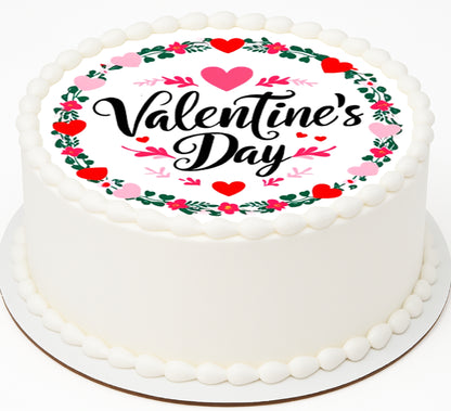 Custom Edible Cake Topper – Valentine Wreath Design – Pre-cut 8" Round Icing Sheet – RA Pape