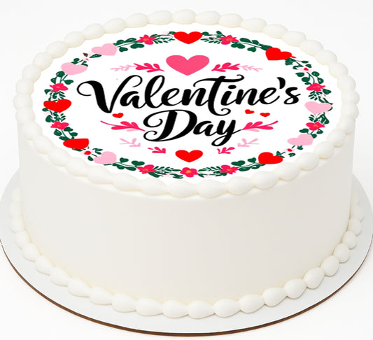 Custom Edible Cake Topper – Valentine Wreath Design – Pre-cut 8" Round Icing Sheet – RA Pape