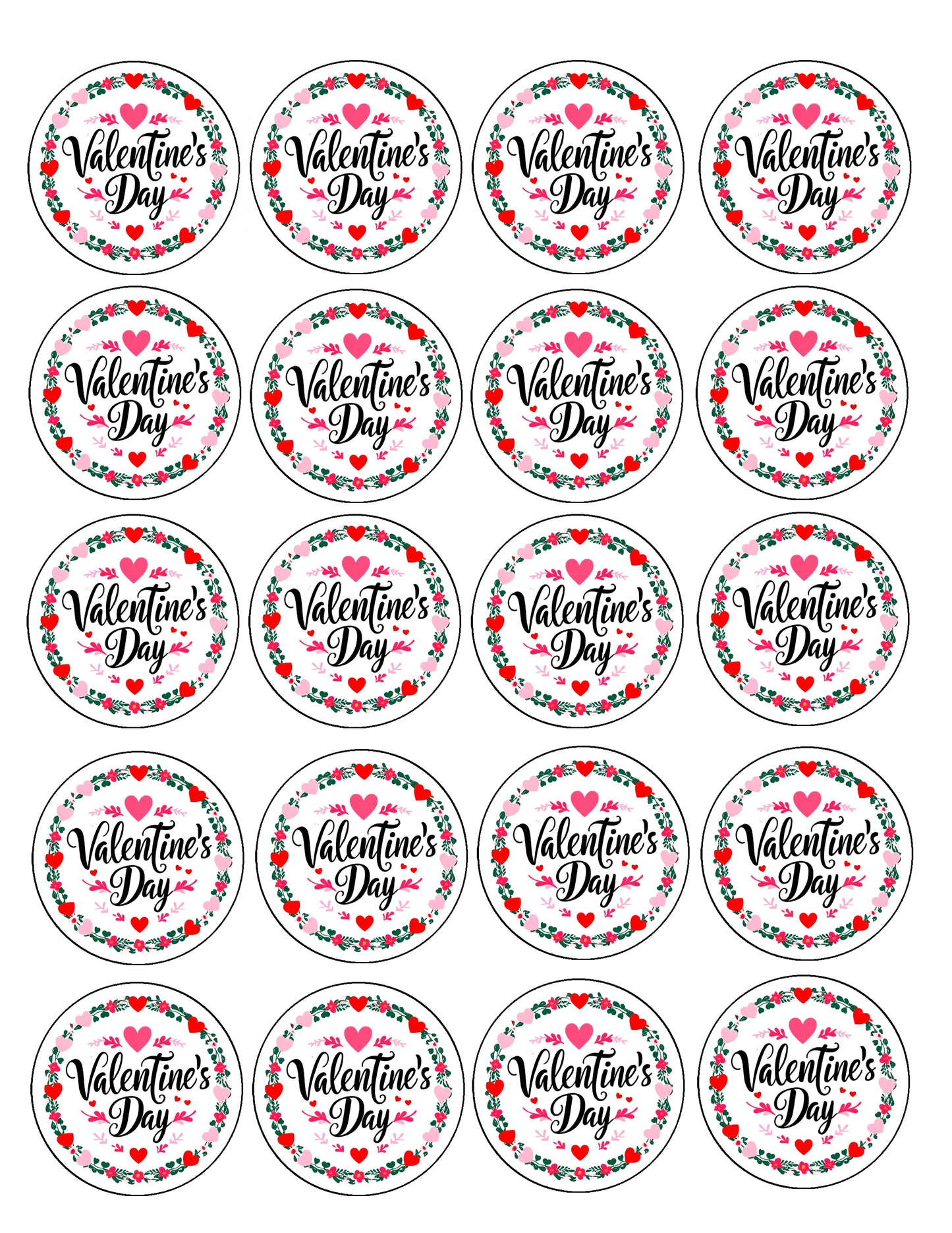 Sheet of 20 Valentine Wreath Edible Image Cookie & Cupcake Toppers –  Precut 2” Rounds