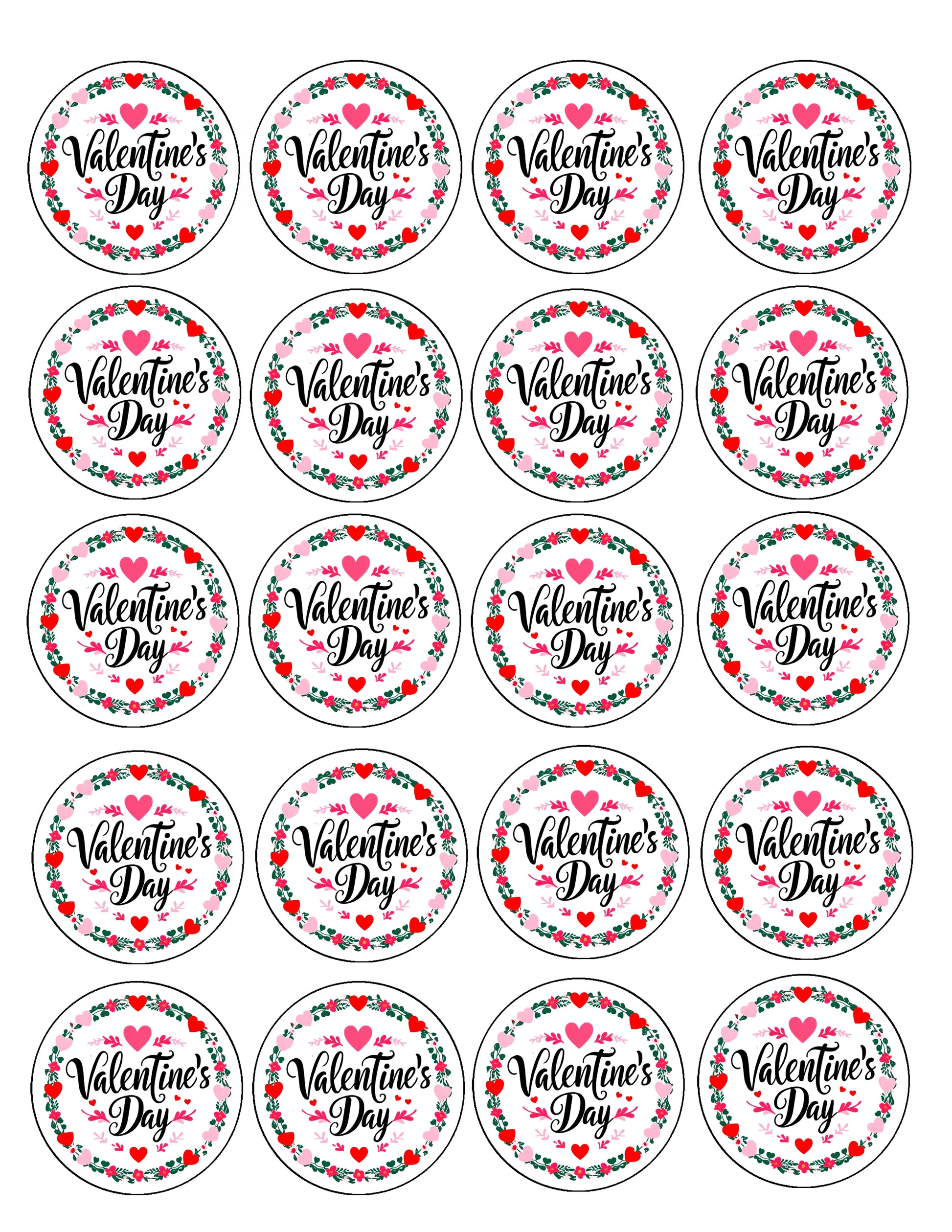 Sheet of 20 Valentine Wreath Edible Image Cookie & Cupcake Toppers –  Precut 2” Rounds