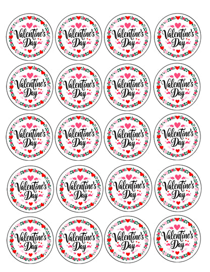Sheet of 20 Valentine Wreath Edible Image Cookie & Cupcake Toppers –  Precut 2” Rounds