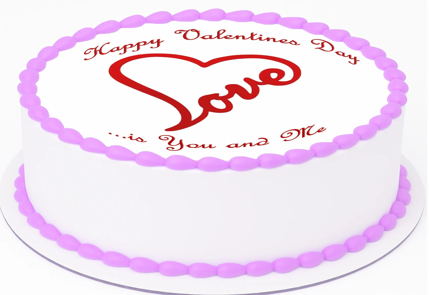 Valentine's Day 'Love is... you and me' text cake topper  with a heart made out of 'love' in the center