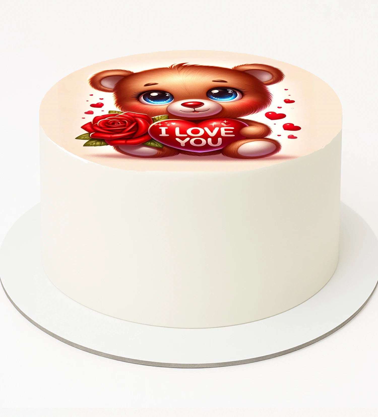 Cake Topper with a teddy bear and 'I Love You' text design on edible icing topper