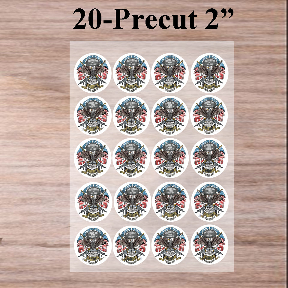 Veterans Proud and Brave Eagle Flag Edible Image Cookie & Cupcake Toppers – 20 Precut 2” Rounds

