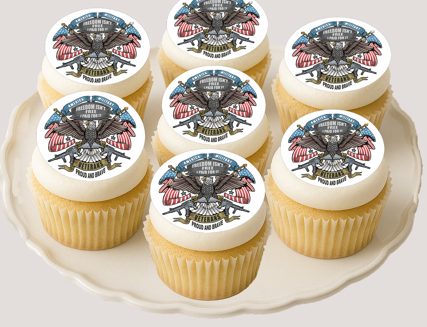 Cupcakes with Veterans Proud and Brave Eagle Flag Edible Image Cookie & Cupcake Toppers –  Precut 2” Rounds