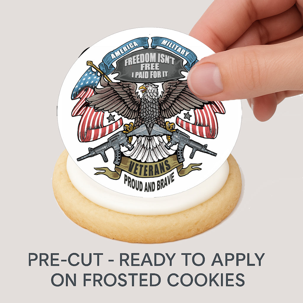 Veterans Proud and Brave Eagle Flag Edible Image Cookie & Cupcake Toppers –  Precut 2” RoundsEasy to use