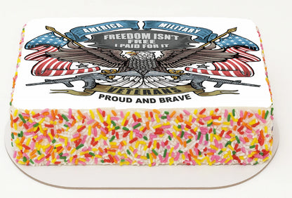United States Air Force-themed cake with American flag design and colorful sprinkles.