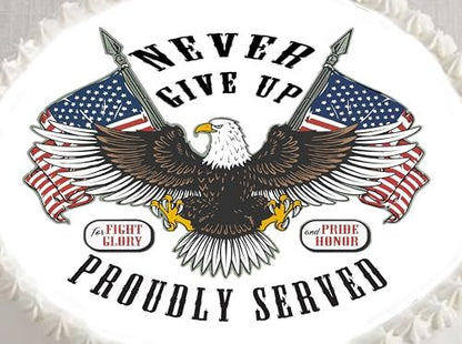 Veterans Proudly Served Eagle Flag Edible Image Cake Topper