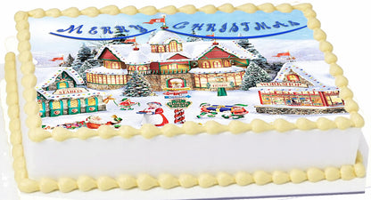 Edible Icing Images Sheet Cake Topper with Vibrant Santa Workshop Christmas-themed decoration