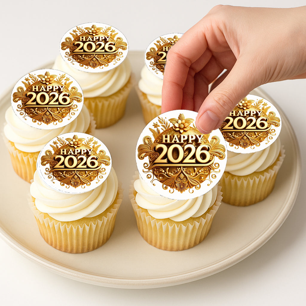 Vintage Gold New Year Edible Image Cookie & Cupcake Topper Easy to Use