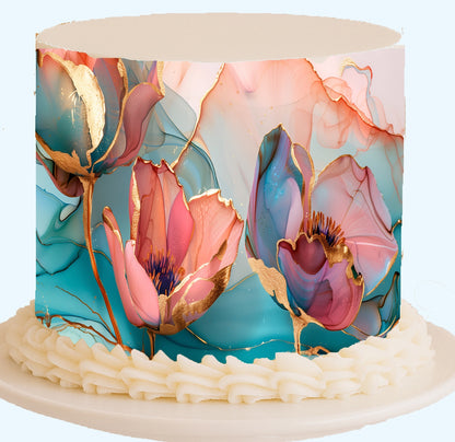 Watercolor Garden Seamless Cake Wrap - Soft Floral Edible Icing Sheet for Easter Brunch Cakes - Easy  to Use