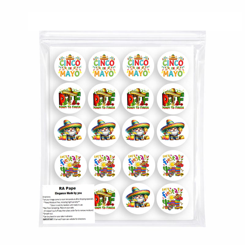We Send You Custom Edible Cake Topper – Cinco De Mayo Colection – Icing Sheet Cookie & Cupcake Images –20 Pre-cut 2” Round– RA Pape