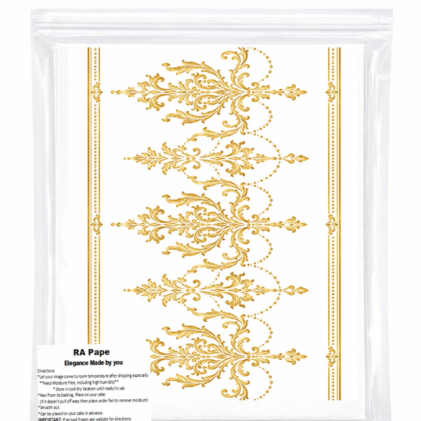 We WSend you Seamless Classic Wedding Gold Custom Edible Image Cake Wrap -  Precut Icing Sheet - RA Pape Precut to fit your Cake
