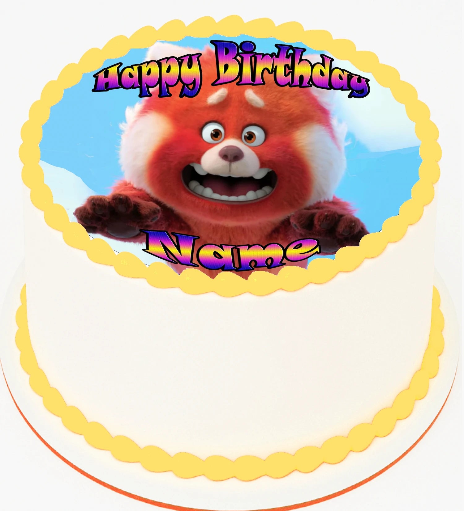 Birthday cake with Red Panda Edible Icing Images design and customizable text 