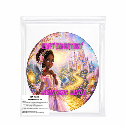 We send you 1 Beautiful Princess Birthday Party Edible Image Cake Topper - Precut 8" Icing Sheet - RA Pape sealed in a bag