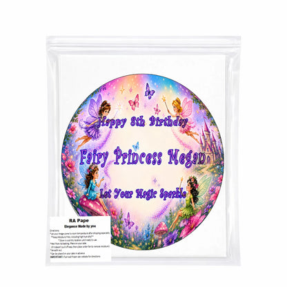 We send you 1 Custom Edible Image Cake Topper - Fairy Princess Birthday - Precut 8 " Icing Sheet -  RA Pape sealed in a bag