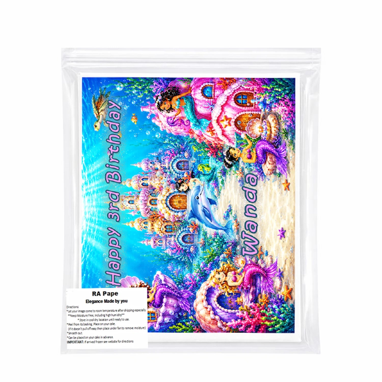 We send you 1 Custom Edible Image Topper - Mermaid Under The Sea Birthday -1/4 Icing Sheet - RA Pape Sealed in a bag