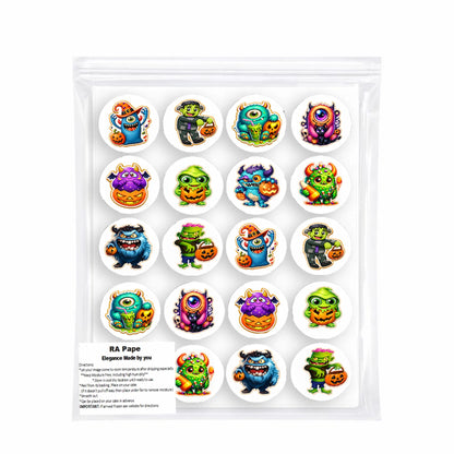 We  send you 1 set Halloween Edible Image Cookie & Cupcake Topper Little Monsters - 20- 2" Precut Icing Sheet- RA Pape Sealed in it's bag