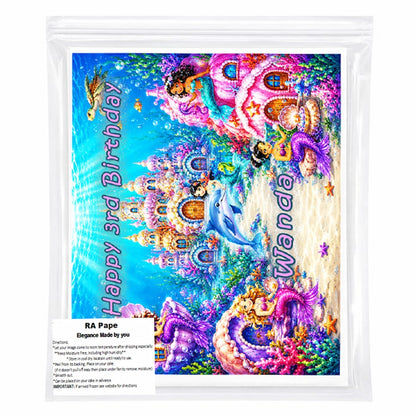 We send you 1 Mermaid Under The Sea Birthday Edible Image Cake Topper - 1/4 Icing Sheet - RA Pape Sealed in a bag