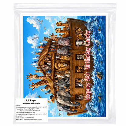 We send you Noah's Ark Birthday Edible Image Cake Topper - 1/4 Icing Sheet - RA Pape sealed in it's own bag