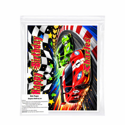 We send you 1 Race Car Edible Image Cake Topper Birthday Fiinish Line - 1/4 Icing Sheet - RA Pape Sealed in it's own bag