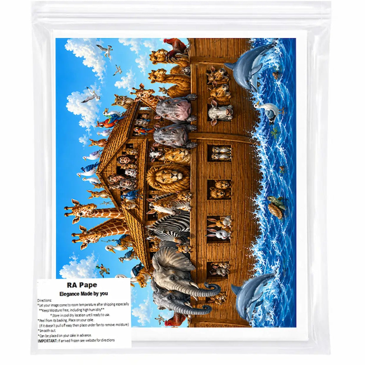 We send you Seamless Noah's Ark Birthday Edible Image Cake Wrap - Icing Sheet in a sealed bag