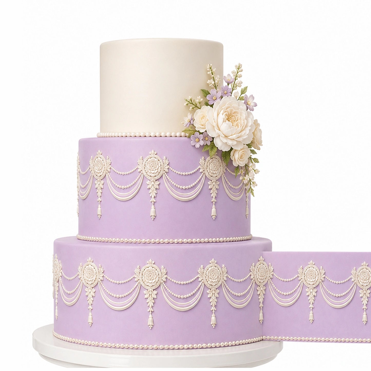 Wedding Pearl Swag Edible Image Cake Wrap - Seamless -  Precut Icing Sheet  Easy to use
