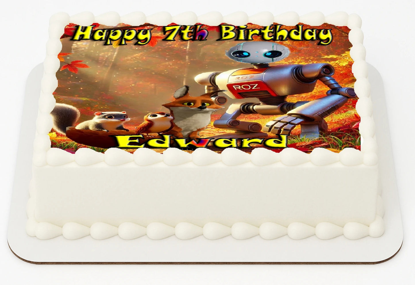 Edible Icing Images Sheet Cake Topper withWild Robot-themed decoration featuring text personalized with name and age