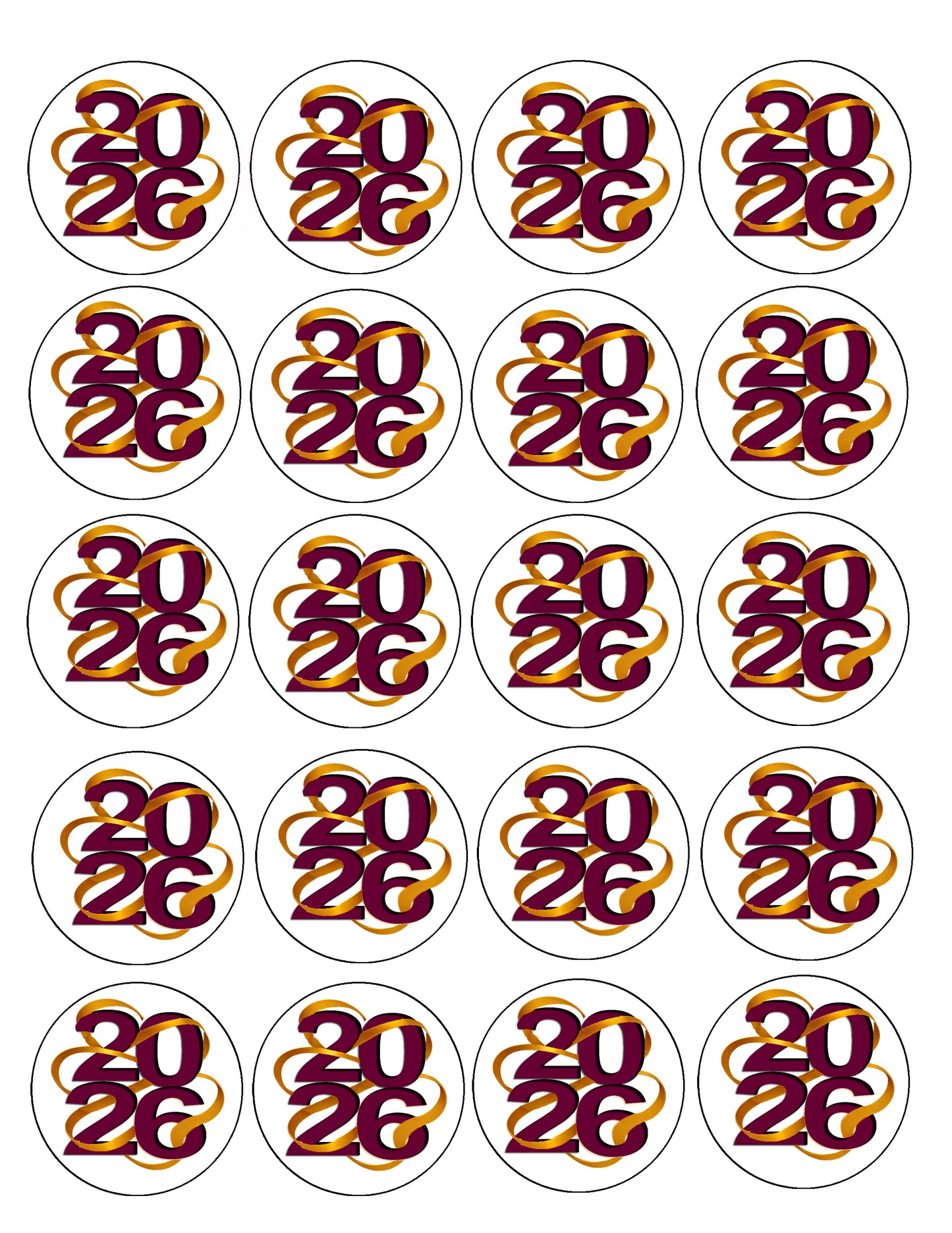 Set of 20 Winding Ribbon New Year Edible Image Cookie & Cupcake Topper