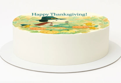 Thankksgiving Snoopy and woodstock with pumpkin on a colorful edible image cake topper