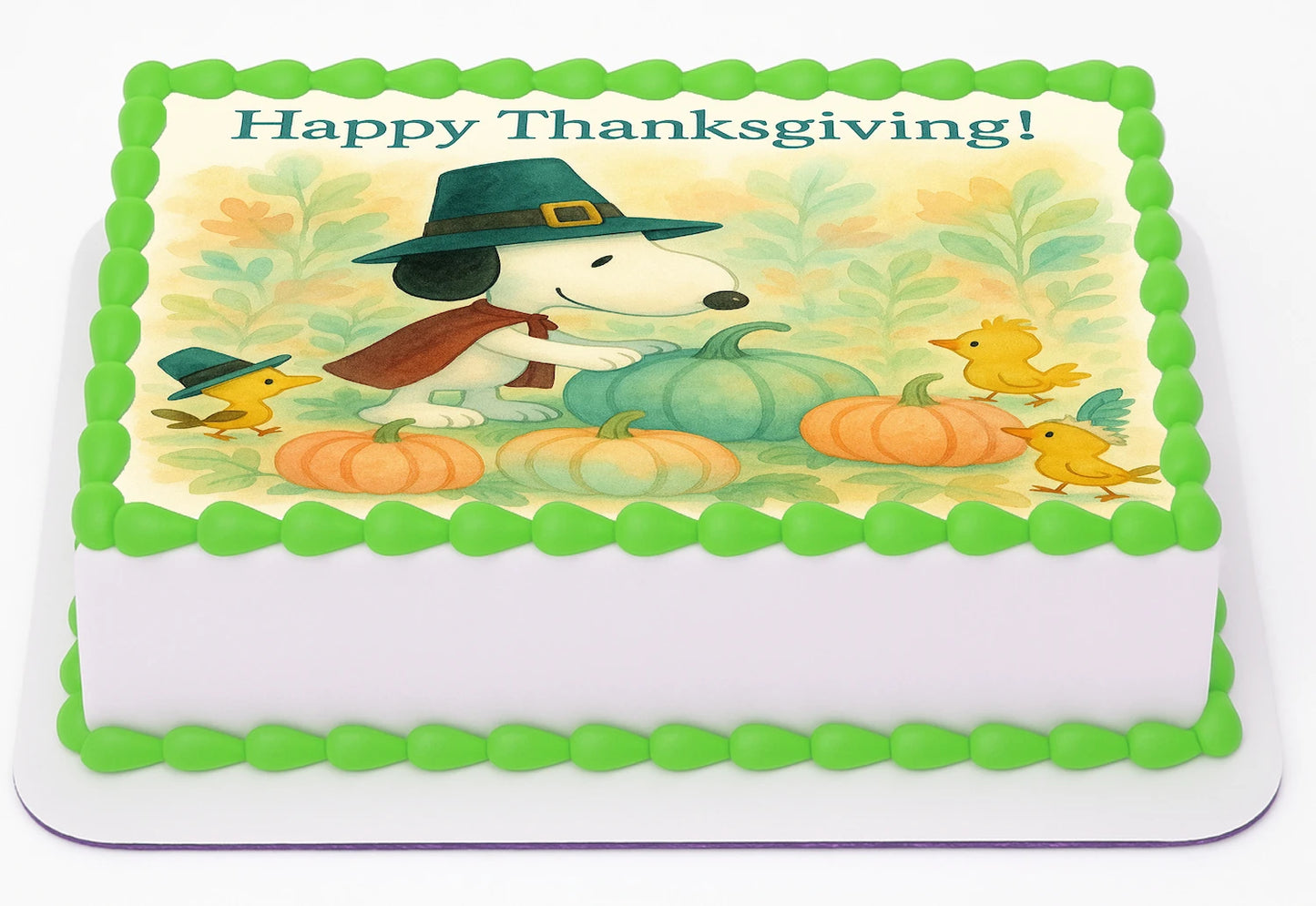 Snoopy and Woodland with pumpkins and colorful fall leaves on an  edible image cake topper sheet
