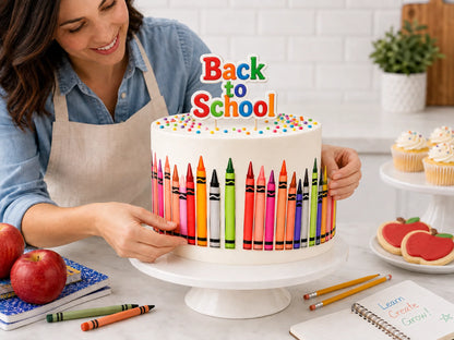 ack to School Edible Image Cake Wrap Seamless Colorful Crayons – Icing Sheet - RA Pape