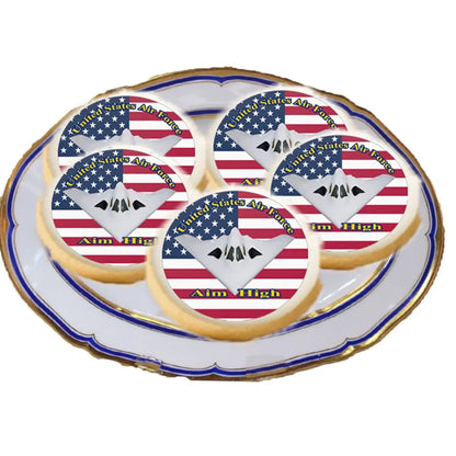 Air Force Aim High Edible Cookie & Cupcake Toppers – 20 Precut on decorated cookies.