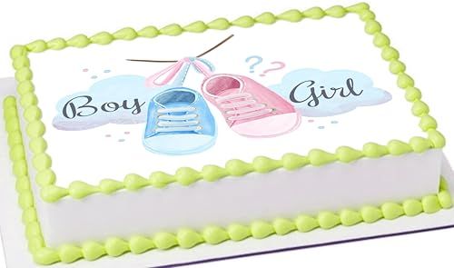 Gender Reveal Baby Shoes Edible Cake Image 1/4 Sheet 8.5 X 10.5 Inch