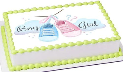 Gender Reveal Baby Shoes Edible Cake Image 1/4 Sheet 8.5 X 10.5 Inch