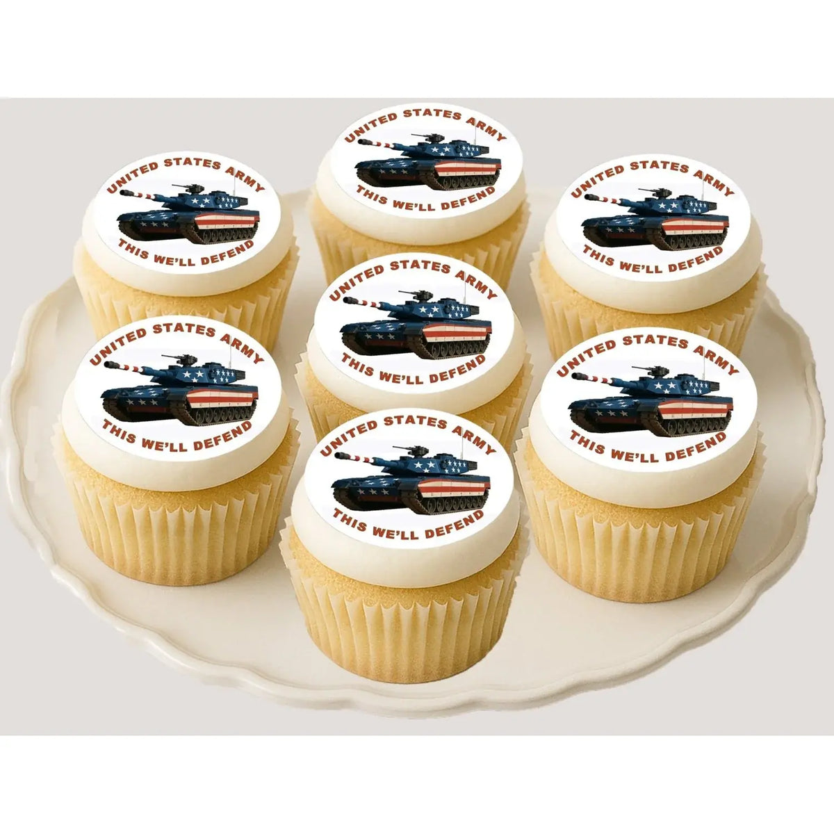 Army This We'll Defend Edible Cookie & Cupcake Toppers – 20 Precut on cupcakes.
