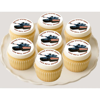 Army This We'll Defend Edible Cookie & Cupcake Toppers – 20 Precut on cupcakes.