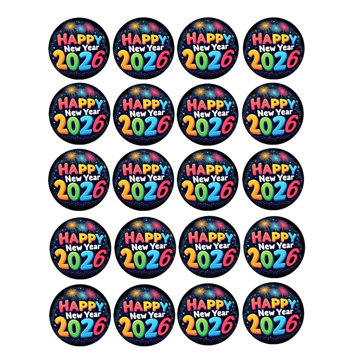 New Year's Edible Icing Cookie & Cupcake Toppers – Bright & Bold, 20 Precut 20 precut topper designs.