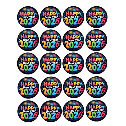 New Year's Edible Icing Cookie & Cupcake Toppers – Bright & Bold, 20 Precut 20 precut topper designs.