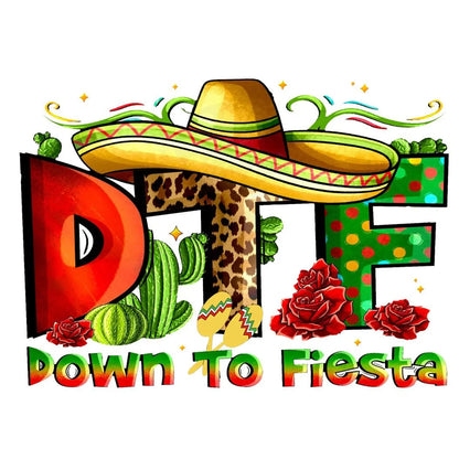 Cinco de Mayo edible icing cake topper with Down to Fiesta lettering with a sombrero, sheet design.