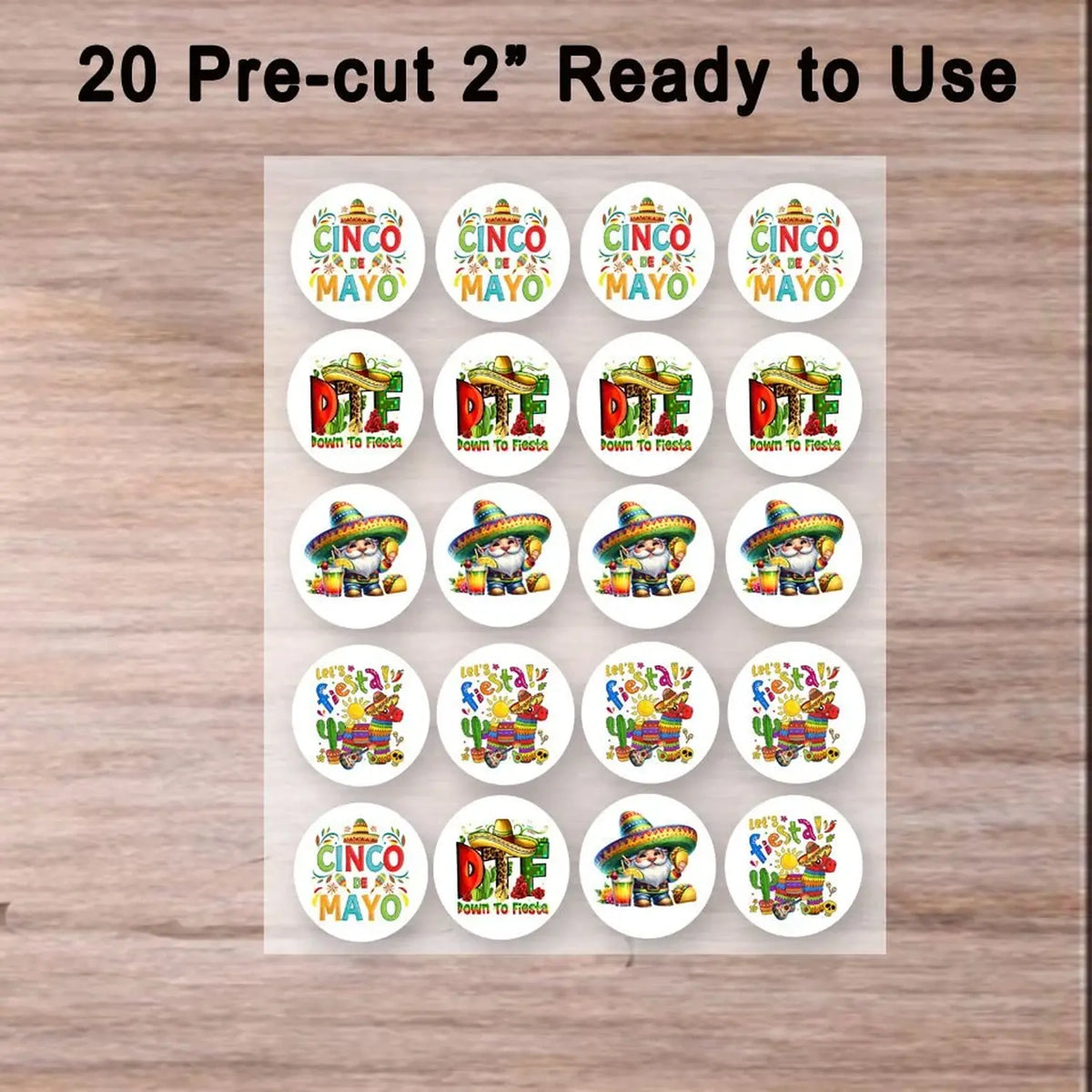 Cinco de Mayo edible icing cookie and cupcake toppers with assorted Cinco de Mayo designs, sheet of 20 designs.