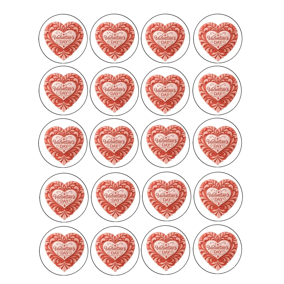 Classic Valentine Heart Valentine's Day Edible Cookie & Cupcake Toppers – 20 Precut, sheet of 20 classic heart designs.
