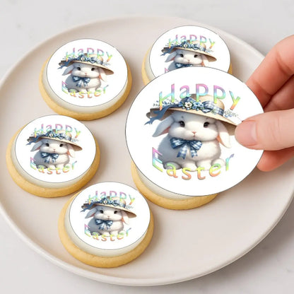 Easter Bunny in Hat Edible Cookie & Cupcake Toppers – 20 Precut on decorated cookies.
