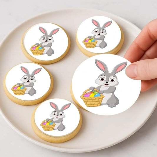 Easter Bunny with Basket Edible Cookie & Cupcake Toppers – 20 Precut on decorated cookies.