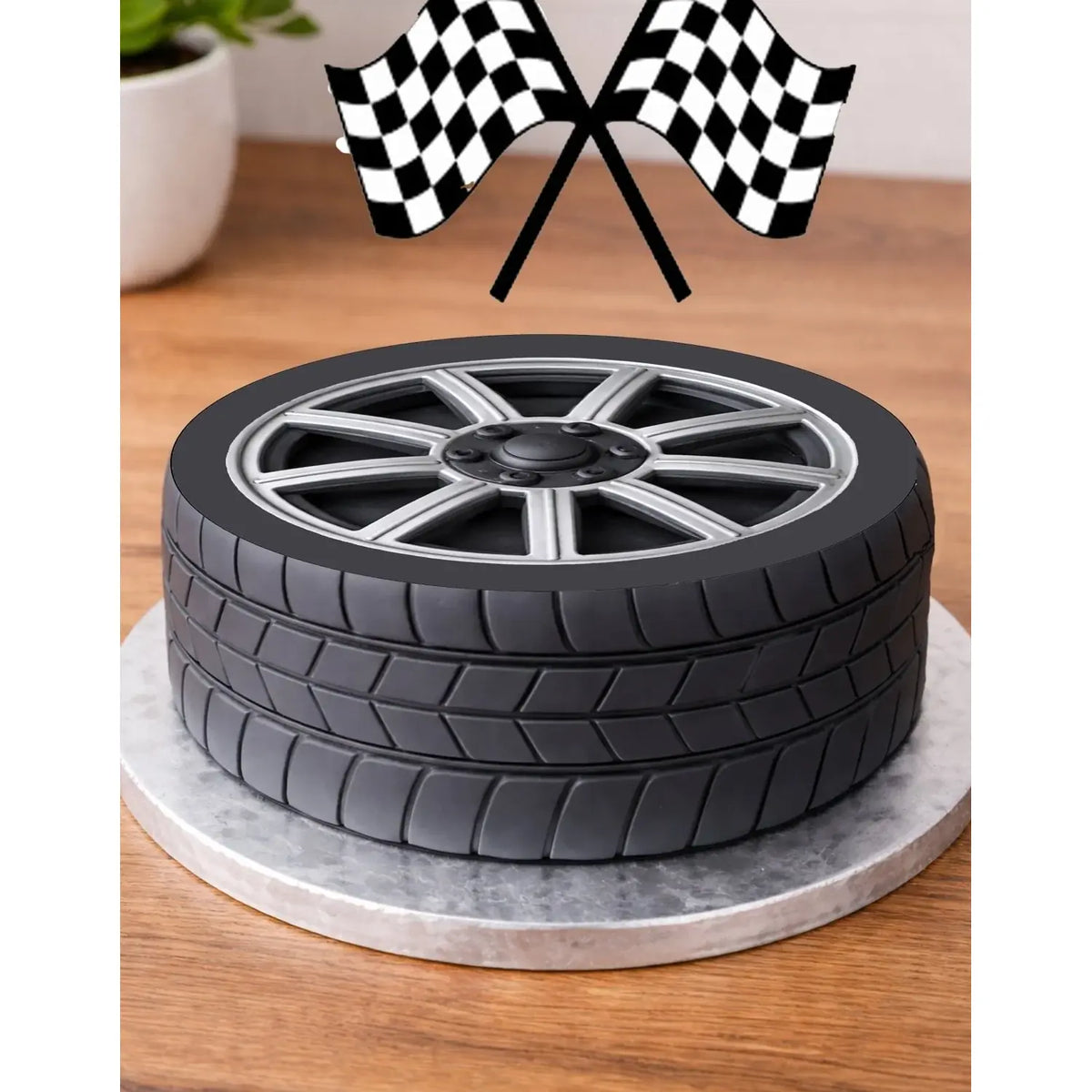 Racing Tire & Checkered Flag Racing Tire design selection edible icing cake topper design | RA Pape
