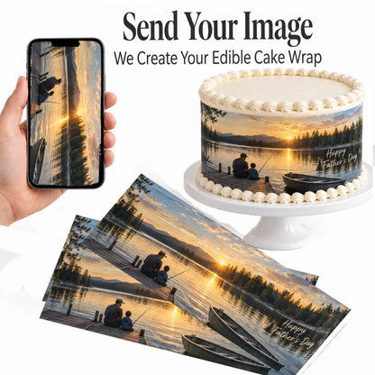 Precut edible icing sheets printed with custom photo gallery for cake borders