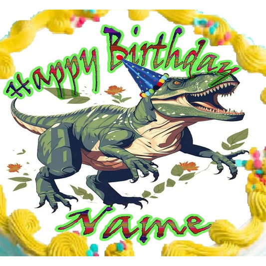 T-Rex Dinosaur precut 8-inch round edible icing cake topper | RA Pape