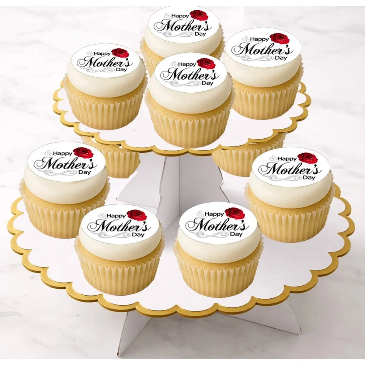Mother's Day Red Rose Edible Cookie & Cupcake Toppers – 20 Precut on cupcakes.