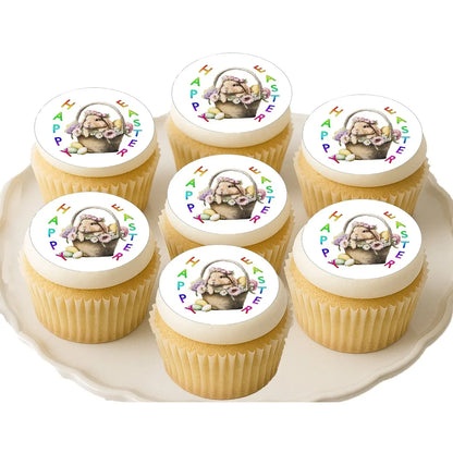 Easter Bunny Basket Edible Cookie & Cupcake Toppers – 20 Precut on decorated cupcakes.
