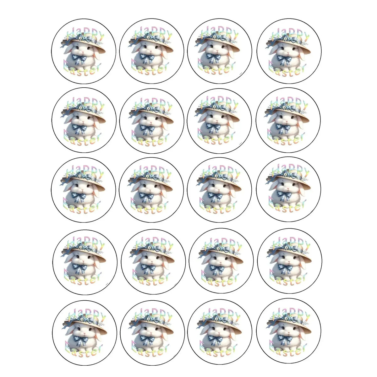 Easter Bunny in Hat Edible Cookie & Cupcake Toppers – 20 Precut 20 precut topper designs.